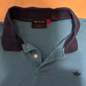 Dockers Men's Blue Polo with Navy Collar